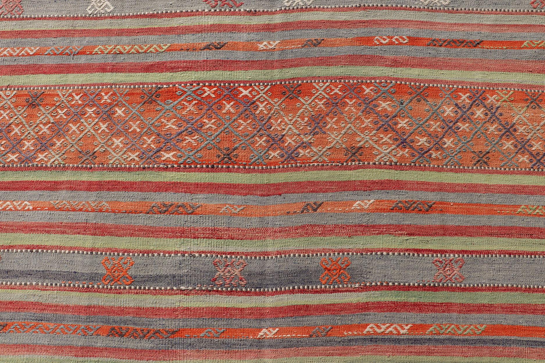 Multicolored Vintage Turkish Large Kilim Rug with Stripes Design 4