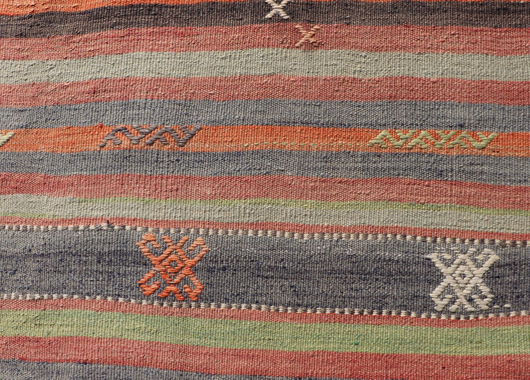 Multicolored Vintage Turkish Large Kilim Rug with Stripes Design 5