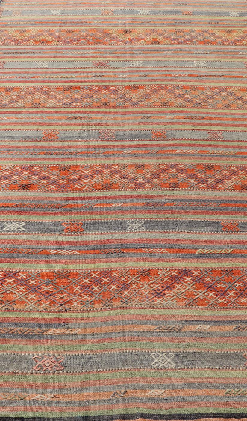 Multicolored Vintage Turkish Large Kilim Rug with Stripes Design 2