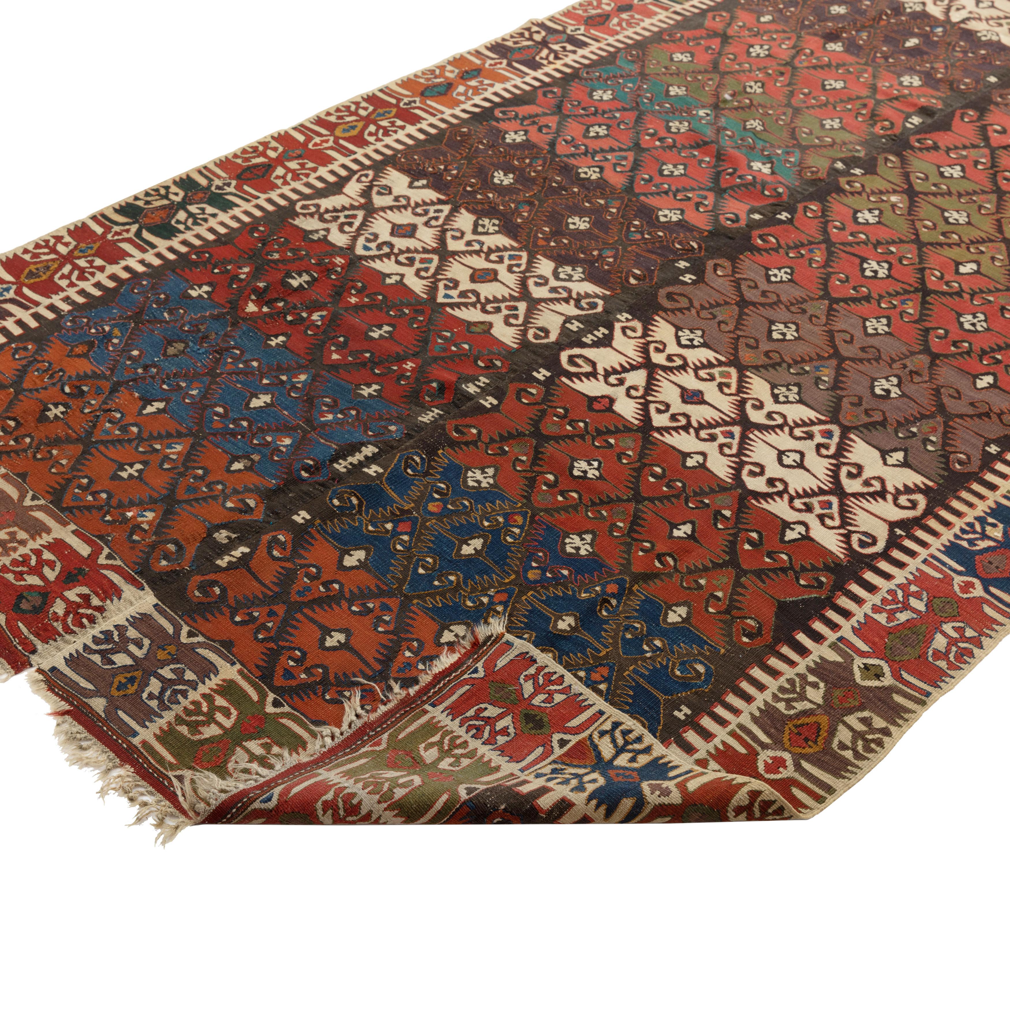 Turkish abc carpet Multicolored Vintage Wool Kilim Rug - 5'7
