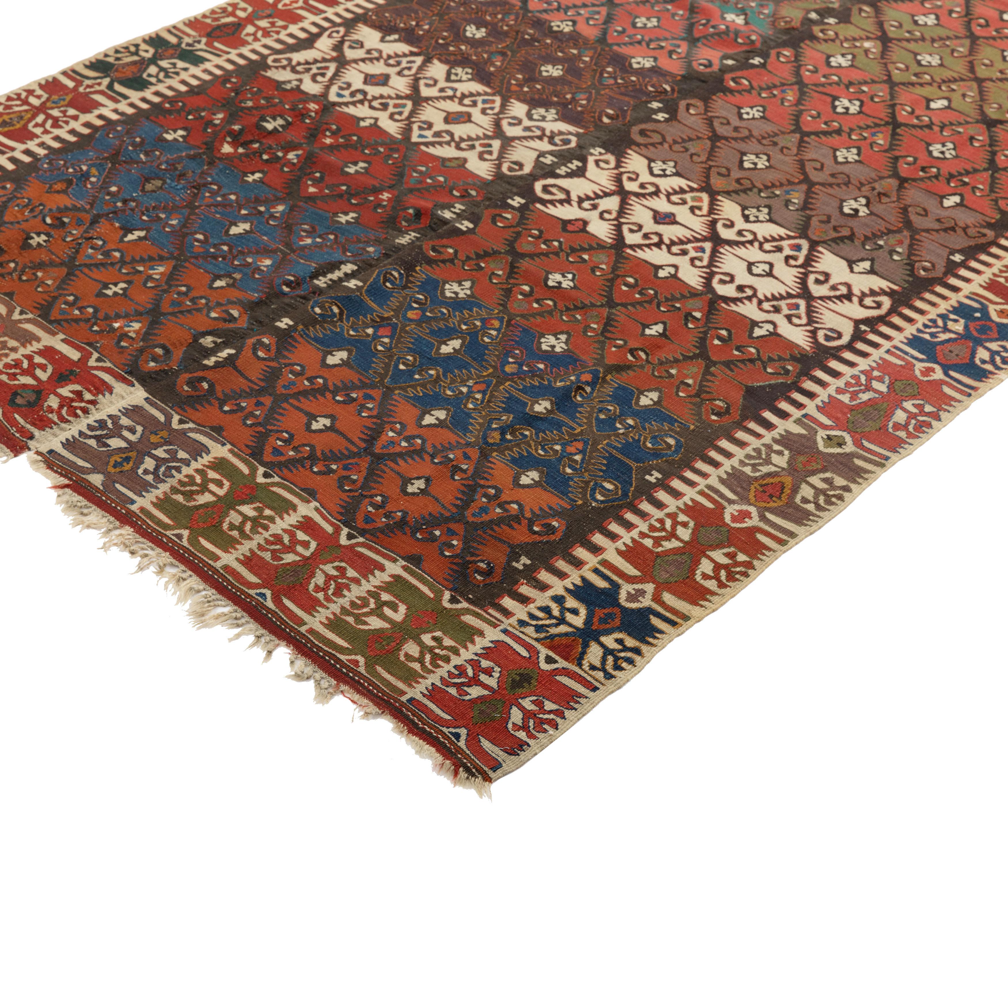 Hand-Woven abc carpet Multicolored Vintage Wool Kilim Rug - 5'7
