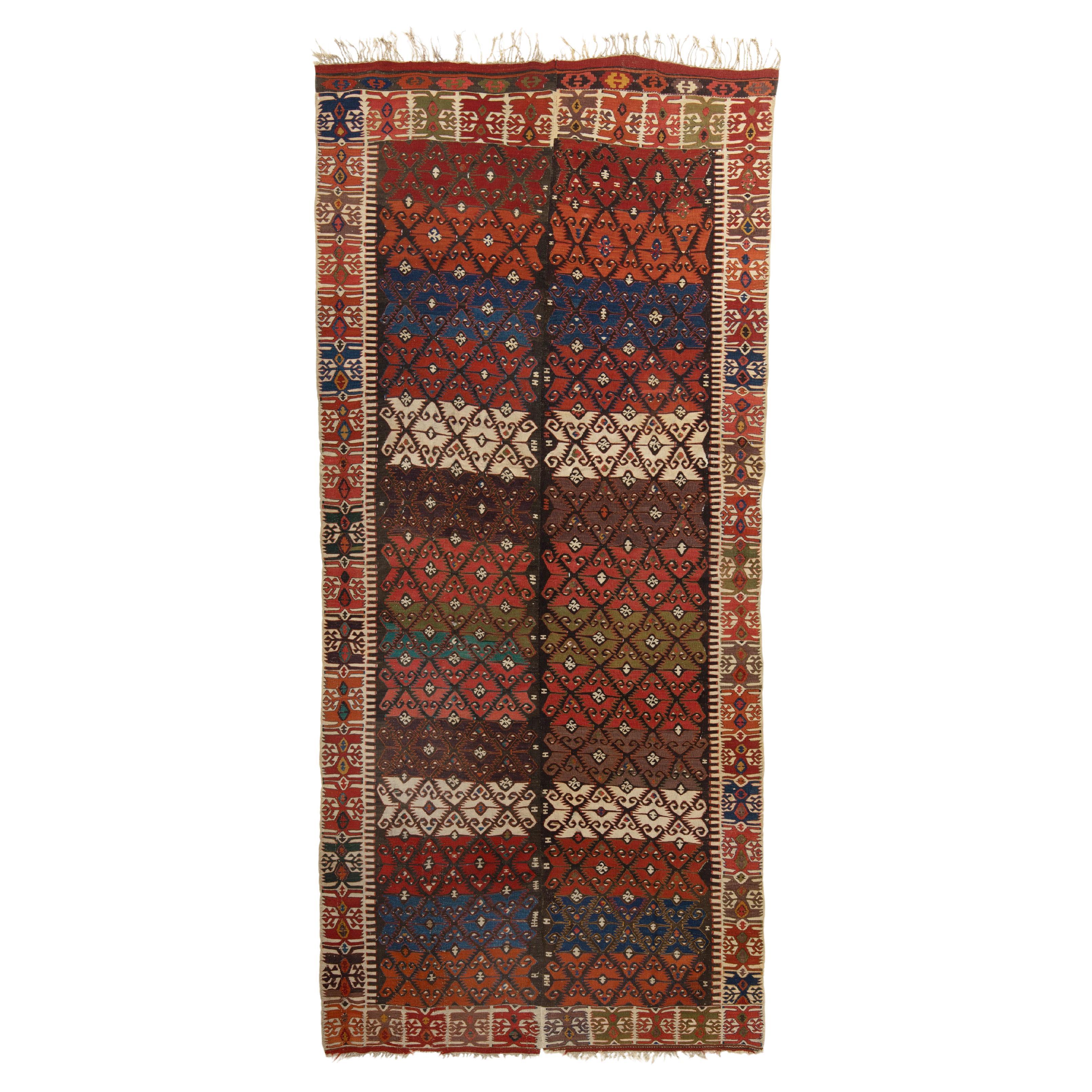 abc carpet Multicolored Vintage Wool Kilim Rug - 5'7" x 13'3" For Sale