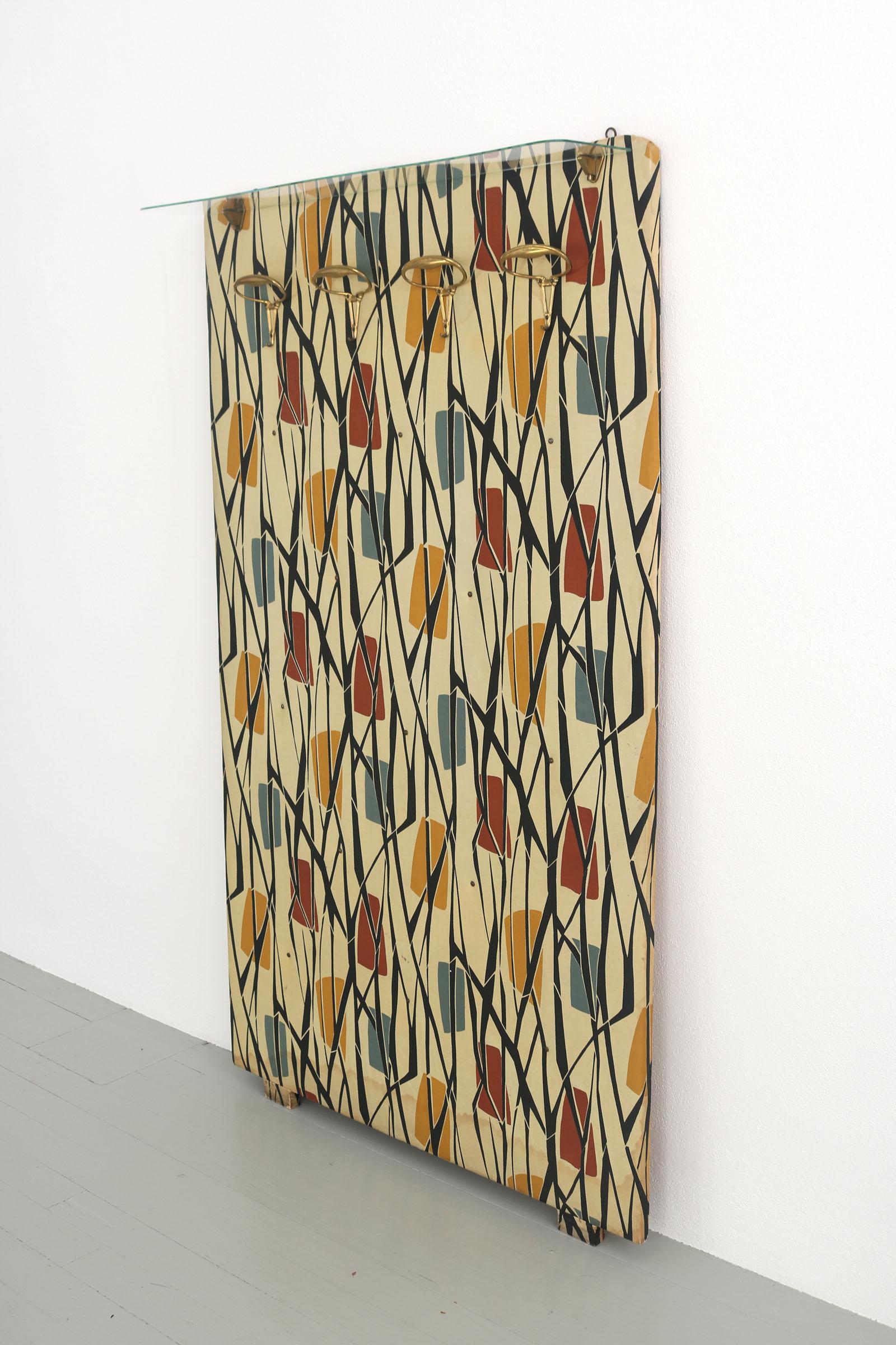 Italian Multicolored Wardrobe with Chintz Cover, Hat Rack of Glass, 1950s In Fair Condition In Wolfurt, AT