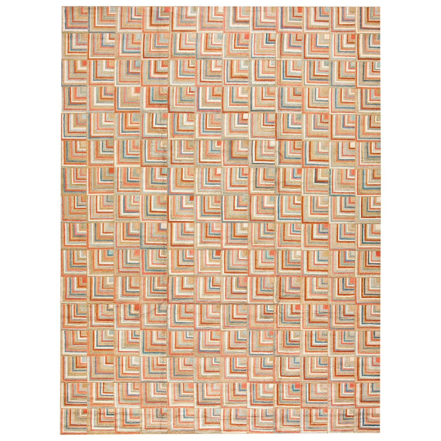 Multicolorful Contemporary Handmade Cotton Hooked Rug with Jute Highlights 5 x 8