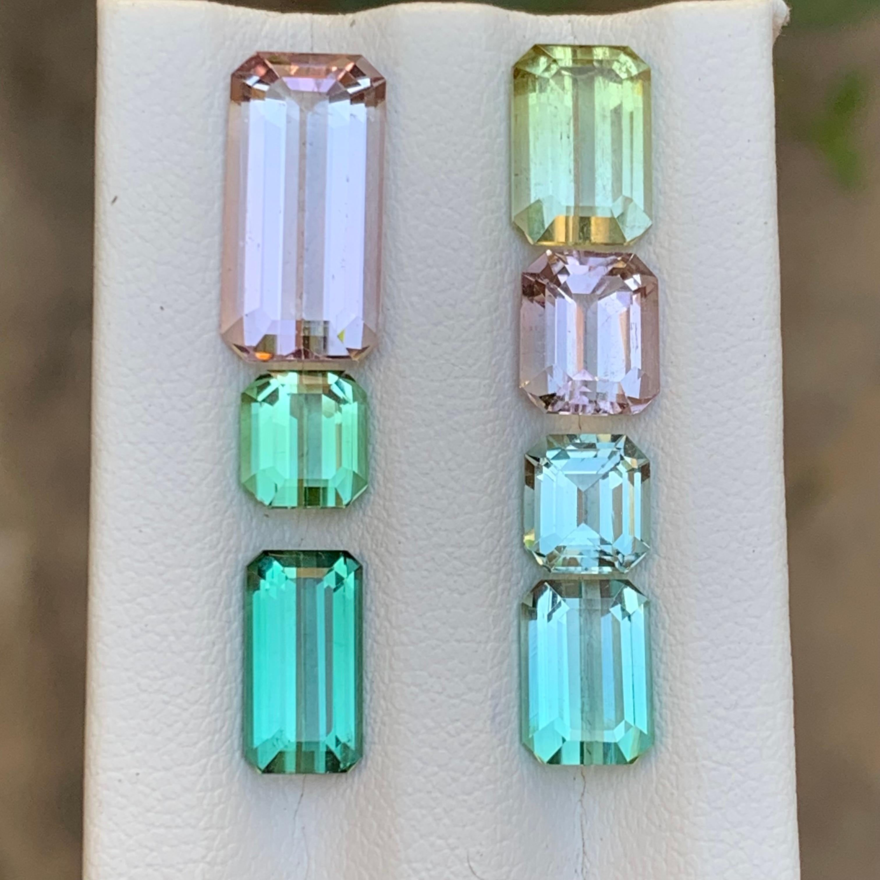Lote de piedras sueltas de turmalina natural multicolor 17,40 ct talla esmeralda-Joyería Contemporáneo en venta