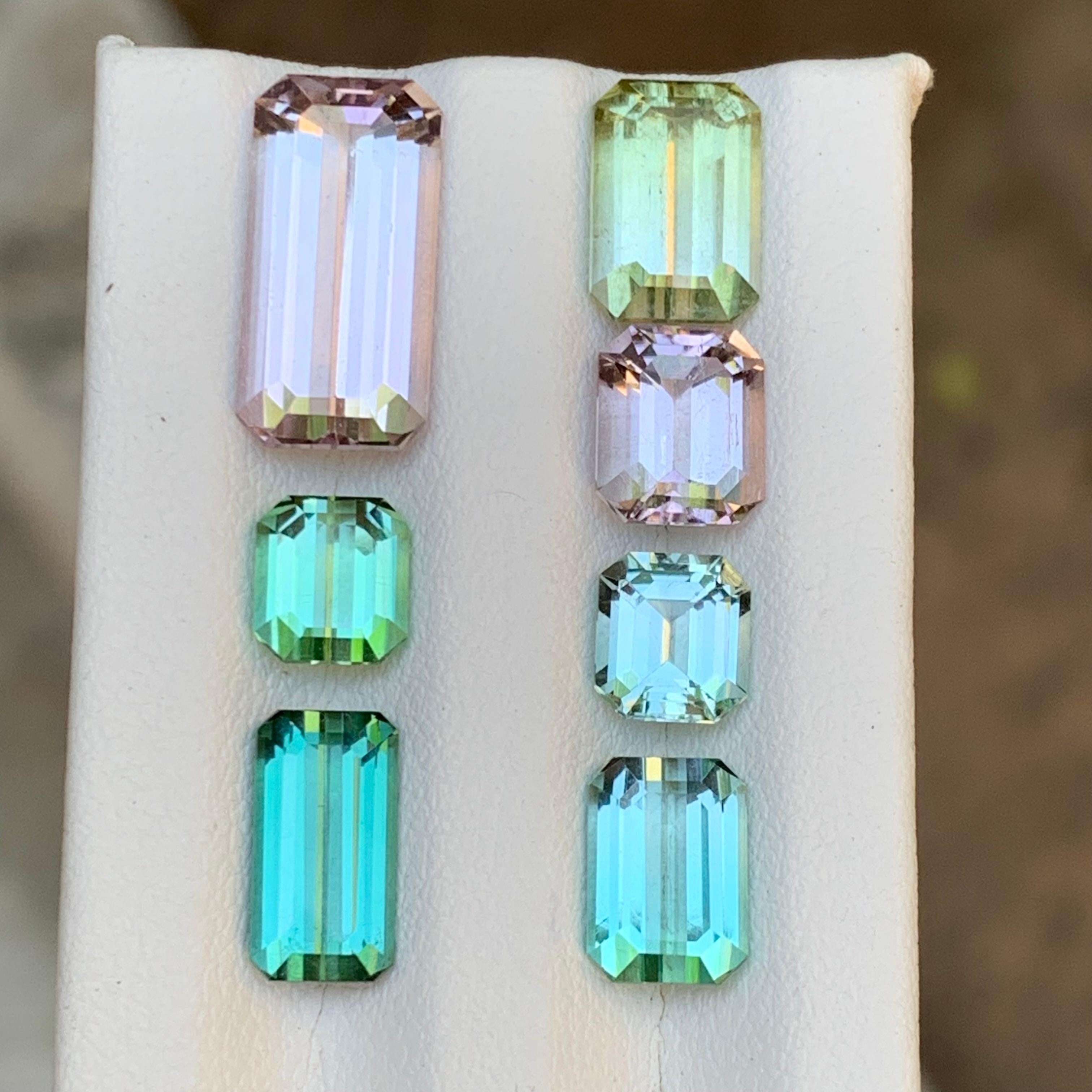 Lote de piedras sueltas de turmalina natural multicolor 17,40 ct talla esmeralda-Joyería en venta 1