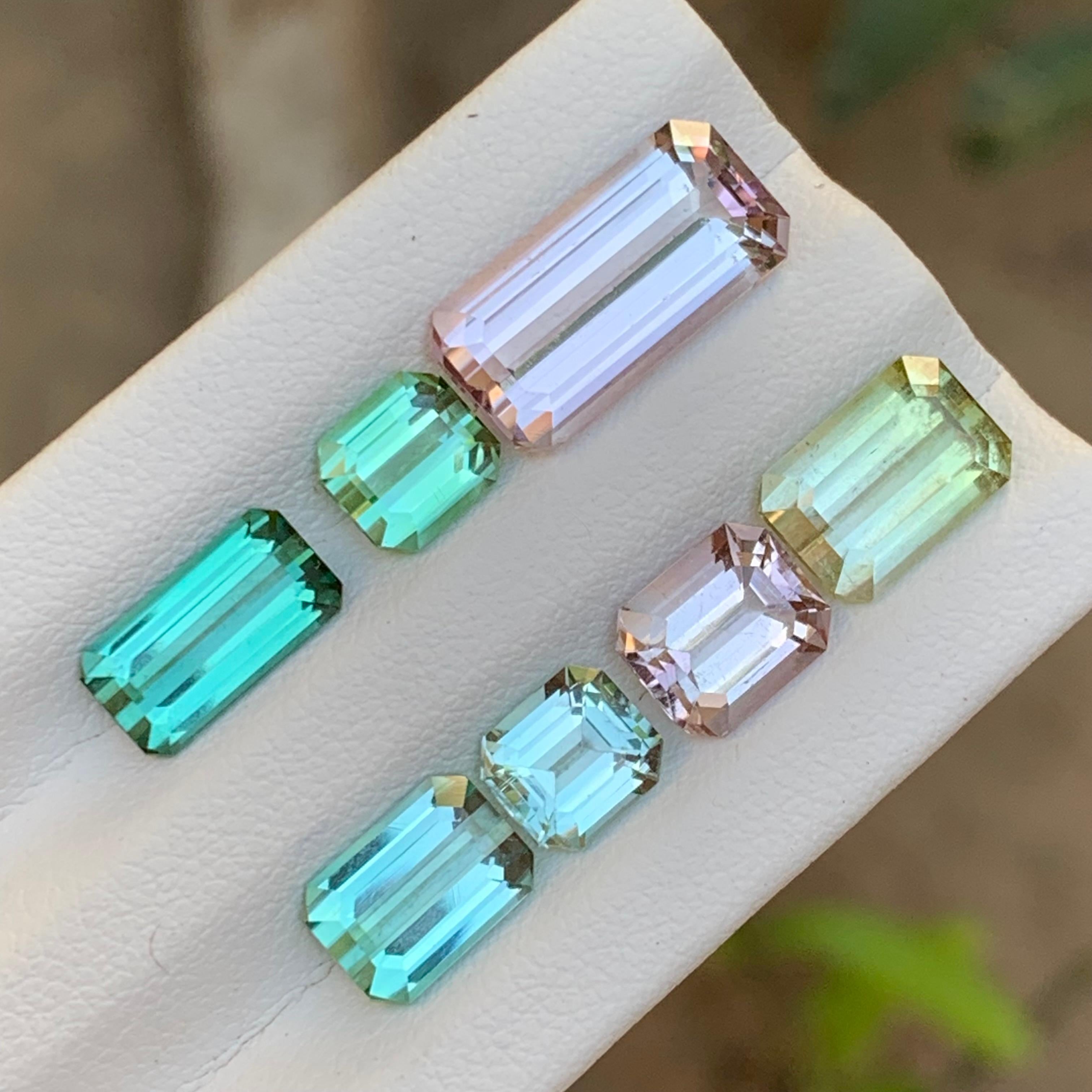 Lote de piedras sueltas de turmalina natural multicolor 17,40 ct talla esmeralda-Joyería en venta 2