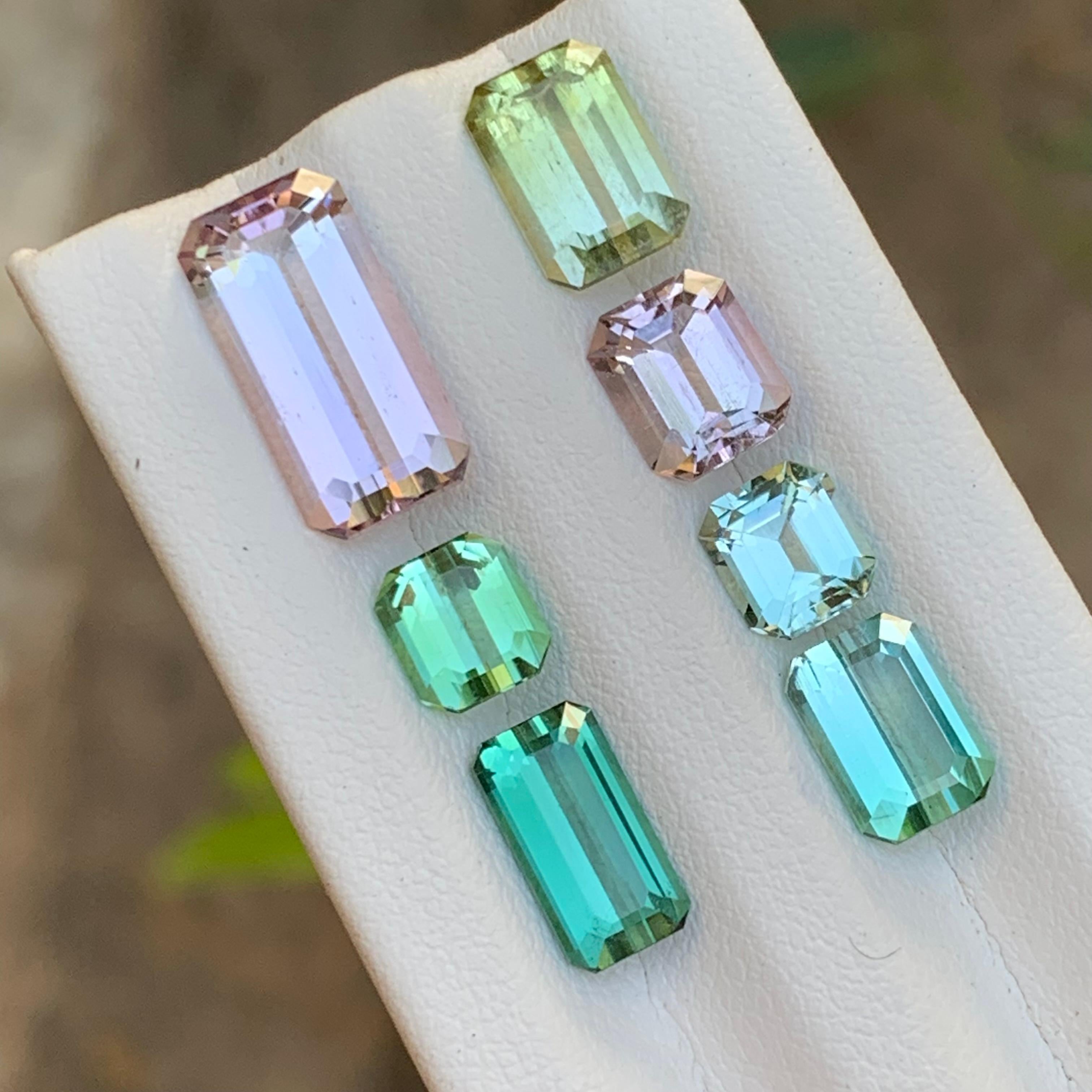 Lote de piedras sueltas de turmalina natural multicolor 17,40 ct talla esmeralda-Joyería en venta 3