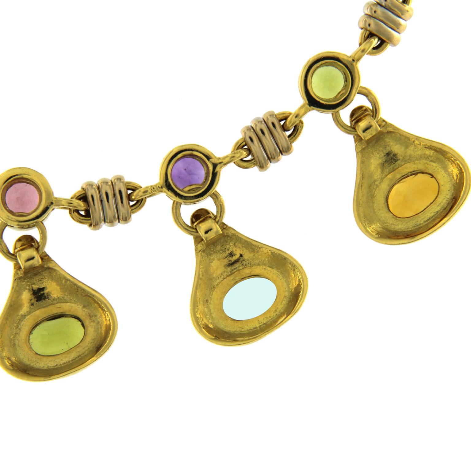 Embrace the vibrant spirit of spring with this enchanting chain featuring an array of colorful stones. Perfectly designed to capture the essence of the season, this piece showcases an intricate arrangement of multicolor drops that bring a lively pop