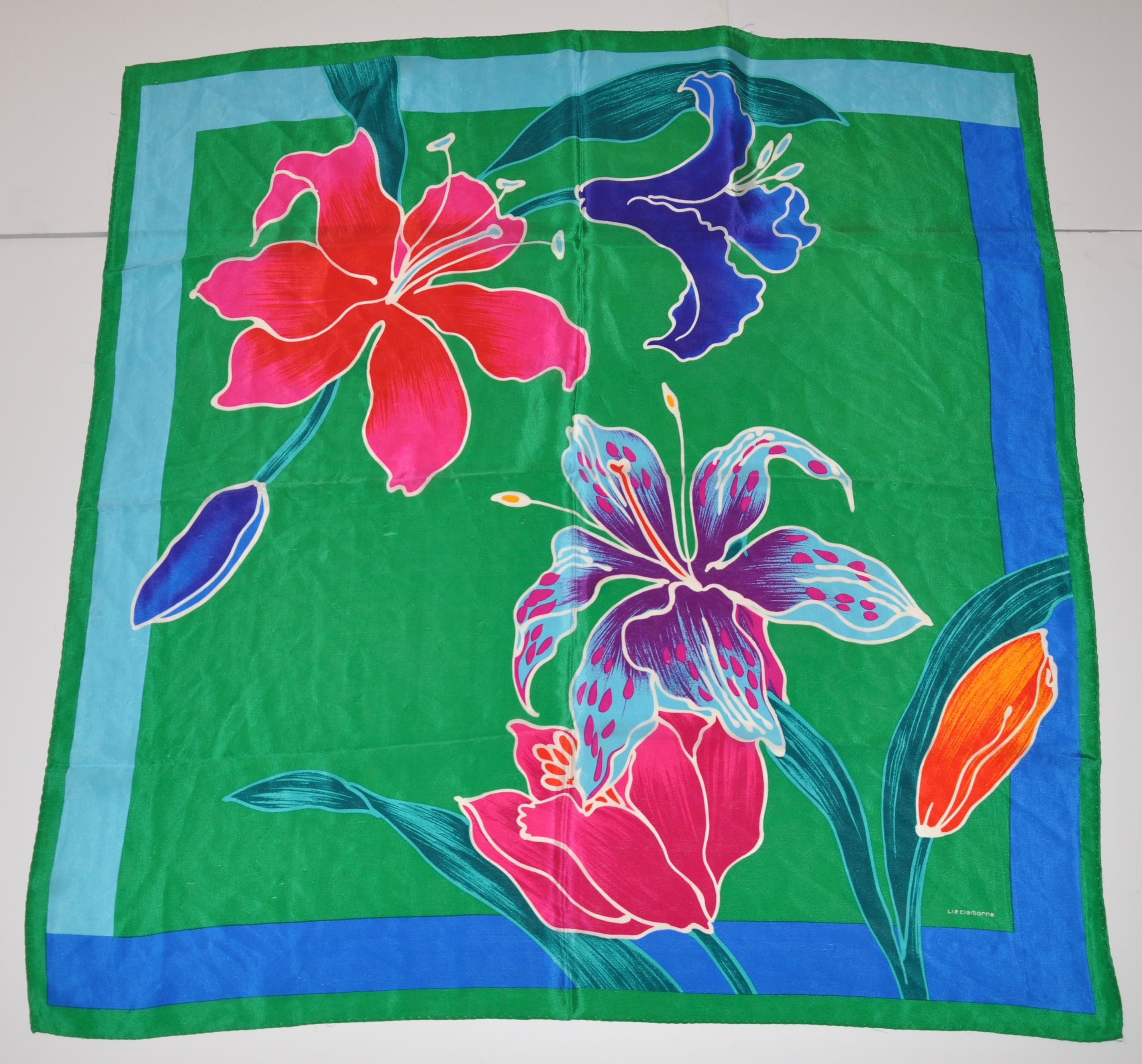 Women's or Men's MultiColors With Green Orchids Silk Scarf For Sale