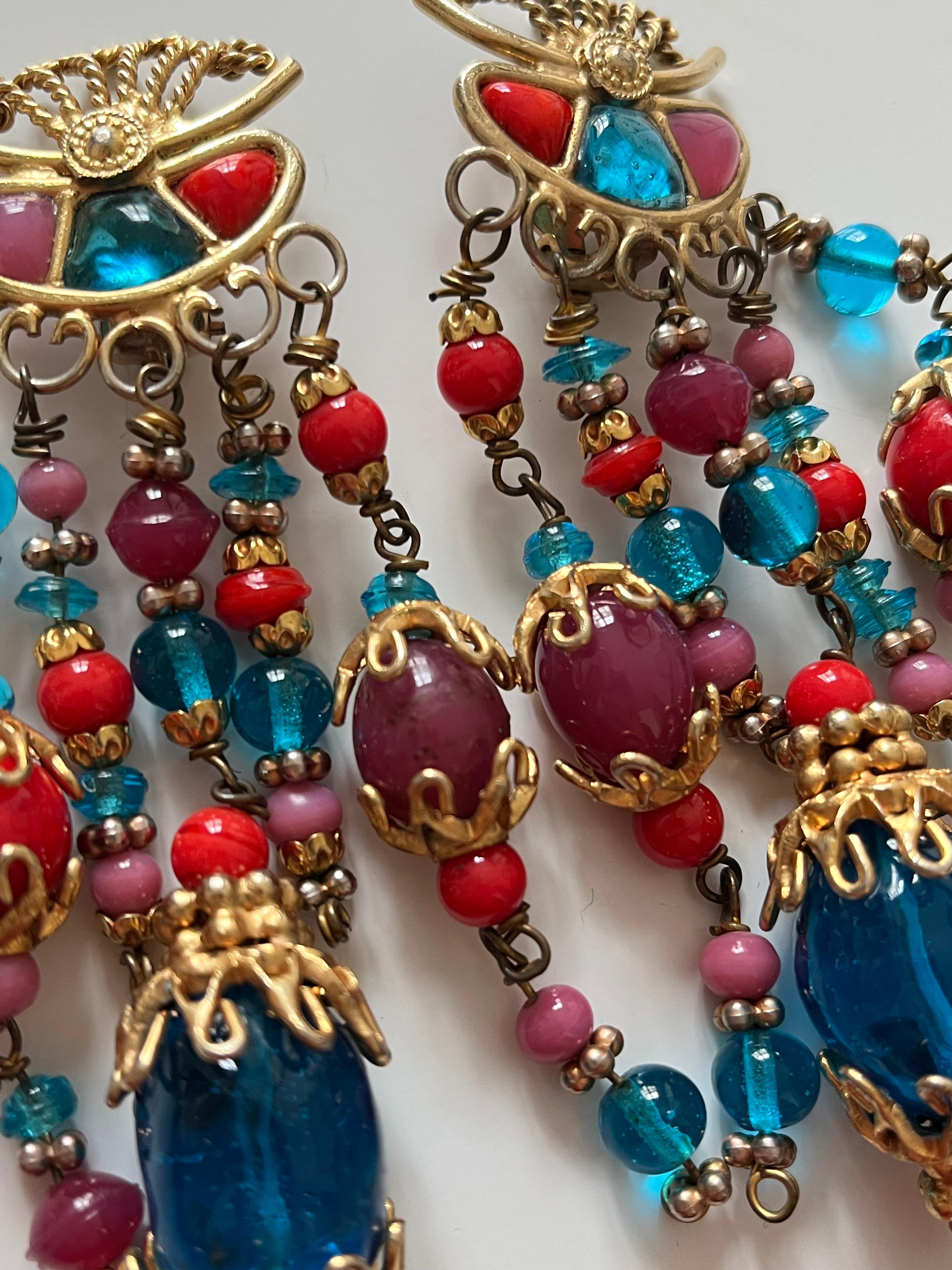 Multicolour Beaded Clip-on Earings YSL In Excellent Condition For Sale In PARIS, FR