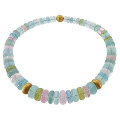 Multicolour Beryl Rondel Beaded Necklace with 18 Carat Mat Rose Gold