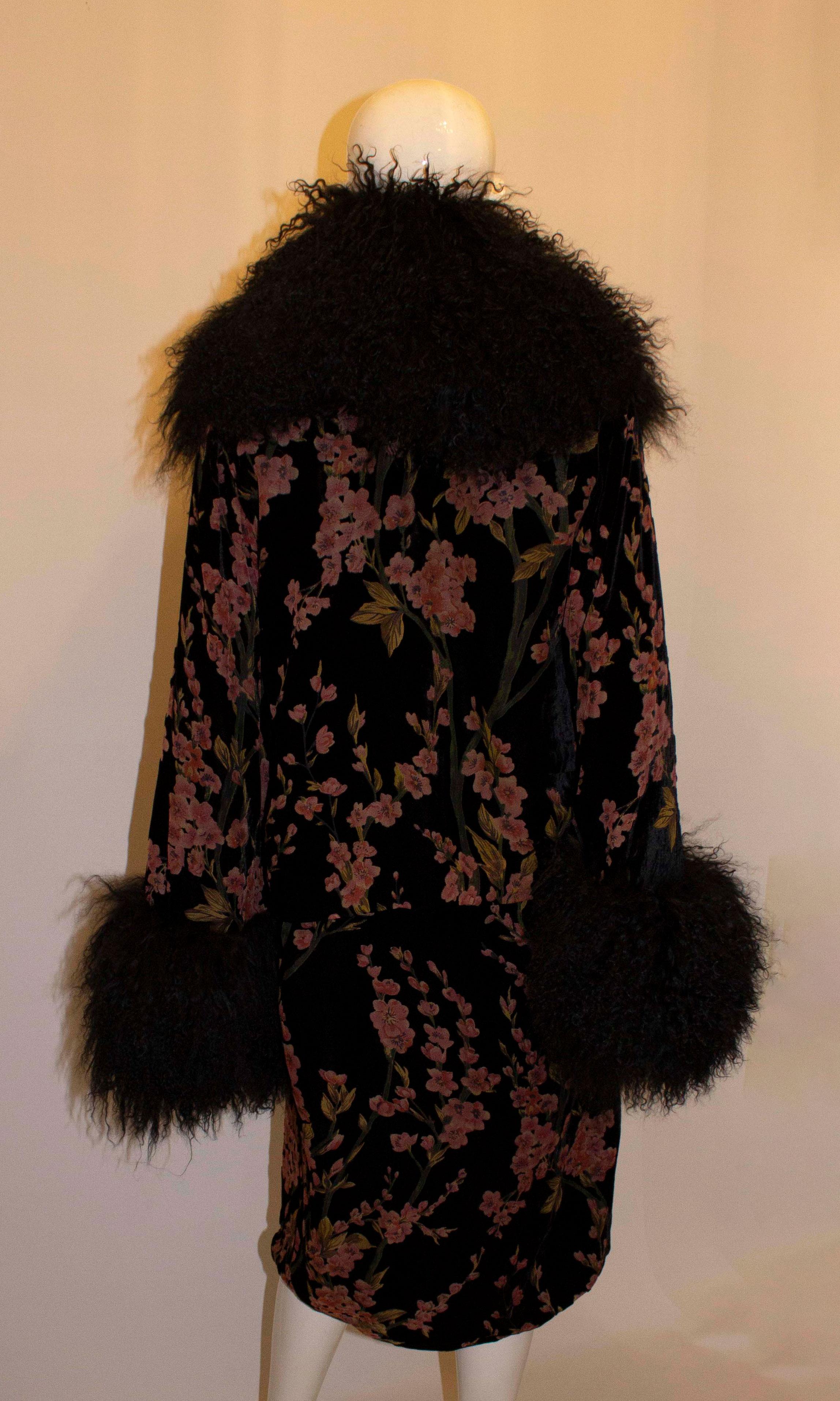 Women's or Men's Multicolour Cut velvet Evening Coat with Fur collar and cuffs For Sale