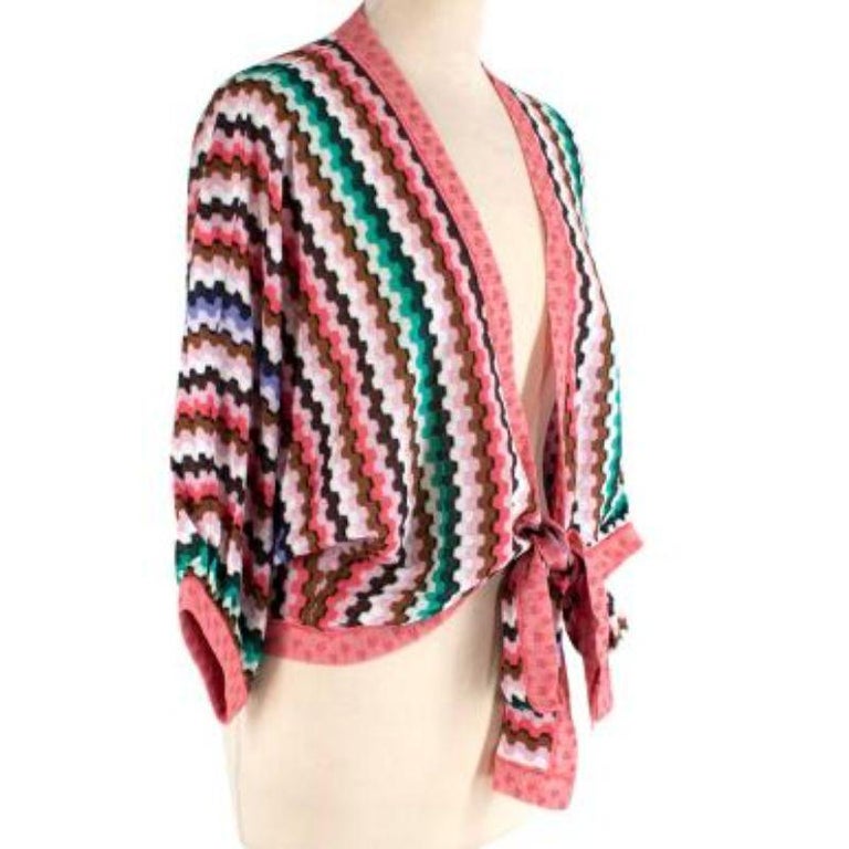 Multicolour geometric knitted tiefront cardigan For Sale at 1stDibs