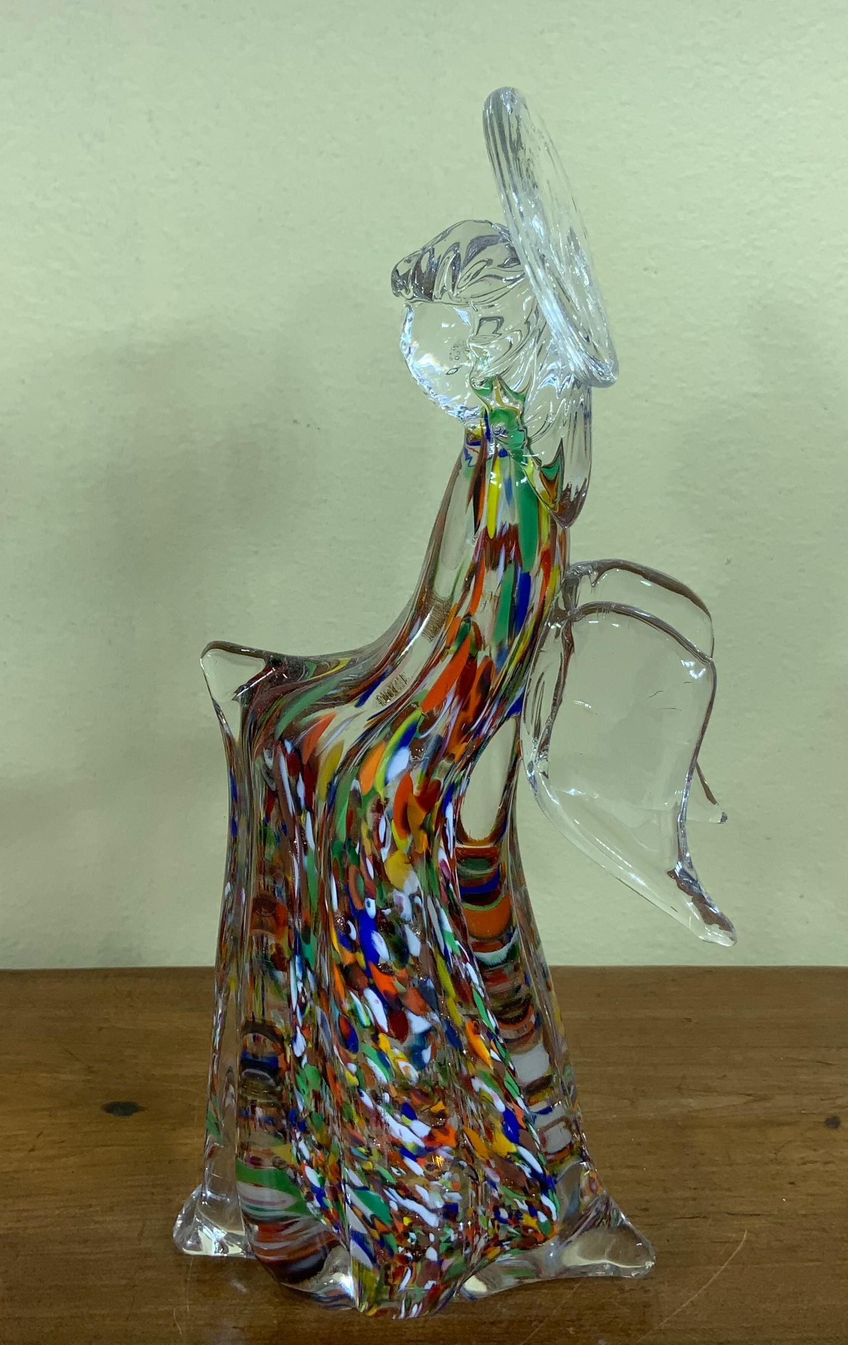 Beautiful vintage Murano hand blown Italian art glass angel figurine sculpture. Exceptional object of art for display.
 