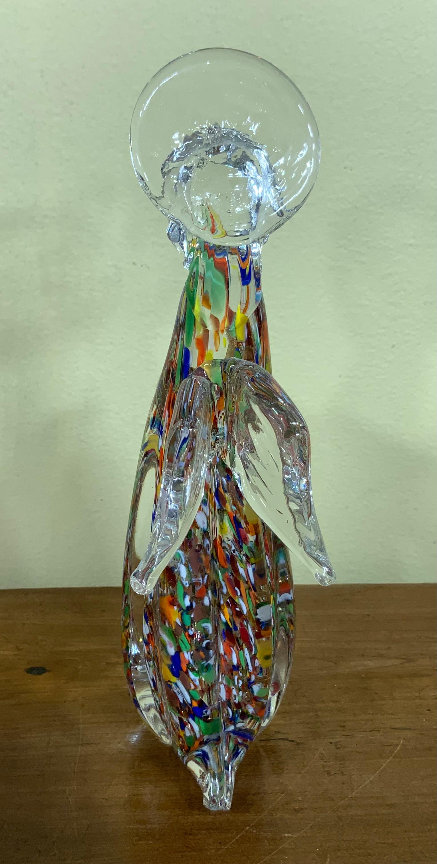 Multicolour Murano Angel Figurine Italian Art Glass Sculpture In Good Condition In Delray Beach, FL