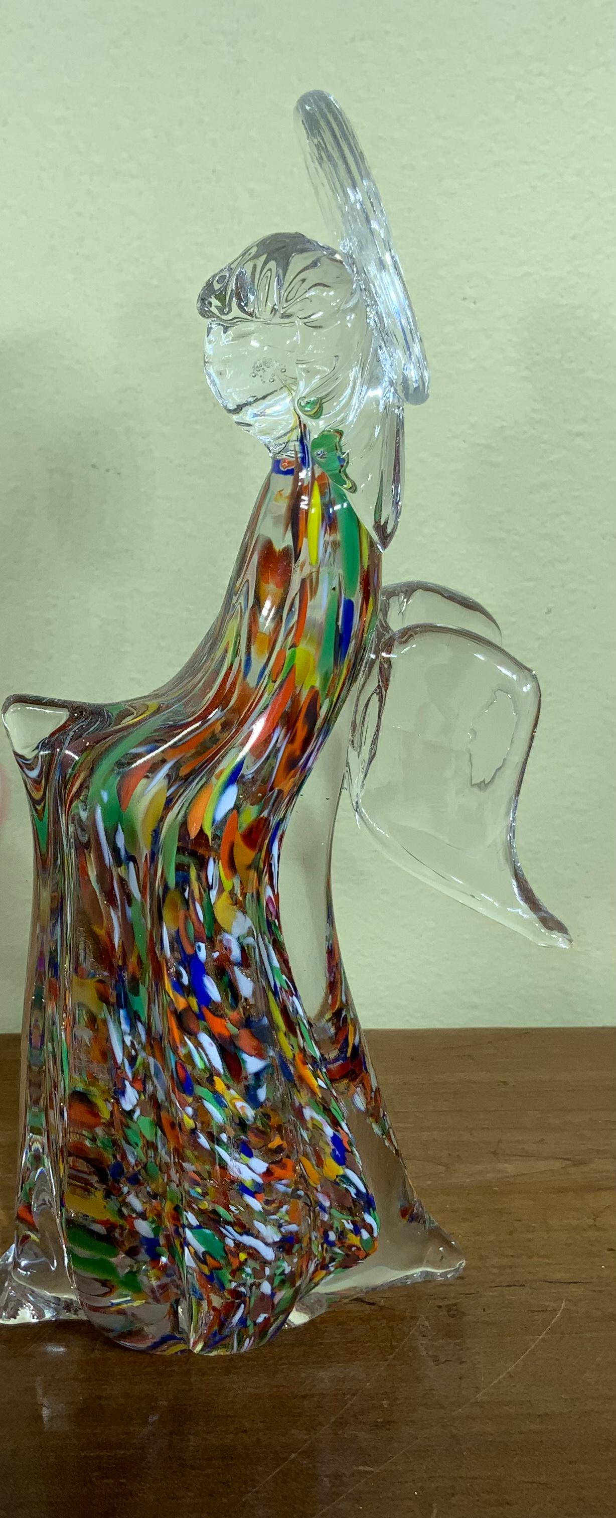 Multicolour Murano Angel Figurine Italian Art Glass Sculpture 1