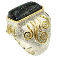 Multicolour Opal Zircon Gold Silver Contemporary Ring