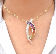 Multicolour Rainbow Diamond Contemporary Pendant Necklace Brooch Yellow Gold