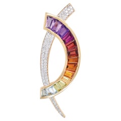 Multicolour Rainbow Diamond Contemporary Pendant Necklace Brooch Yellow Gold