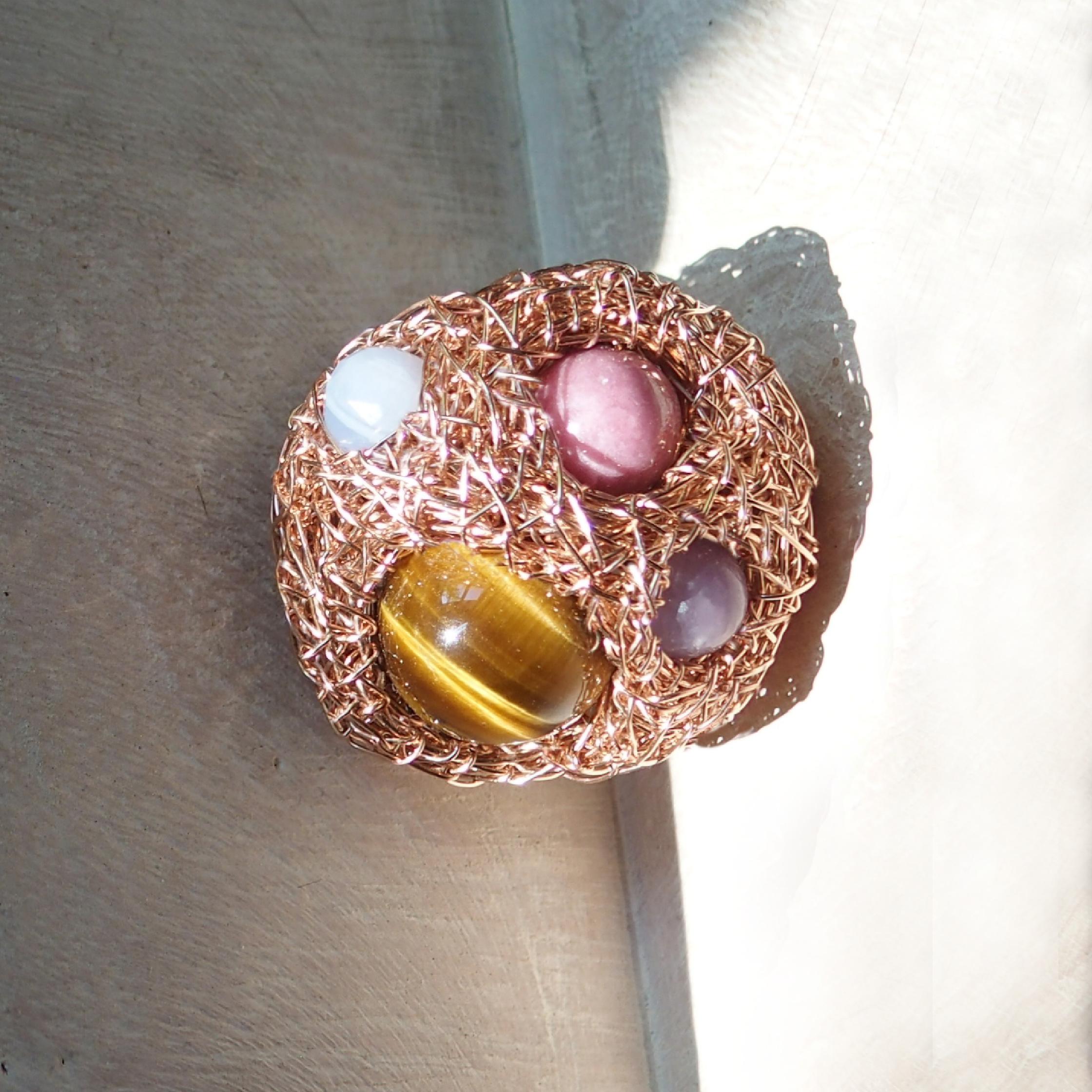 Contemporary Multicolour Round Stone Woven Statement Cocktail Ring by Sheila Westera in Stock