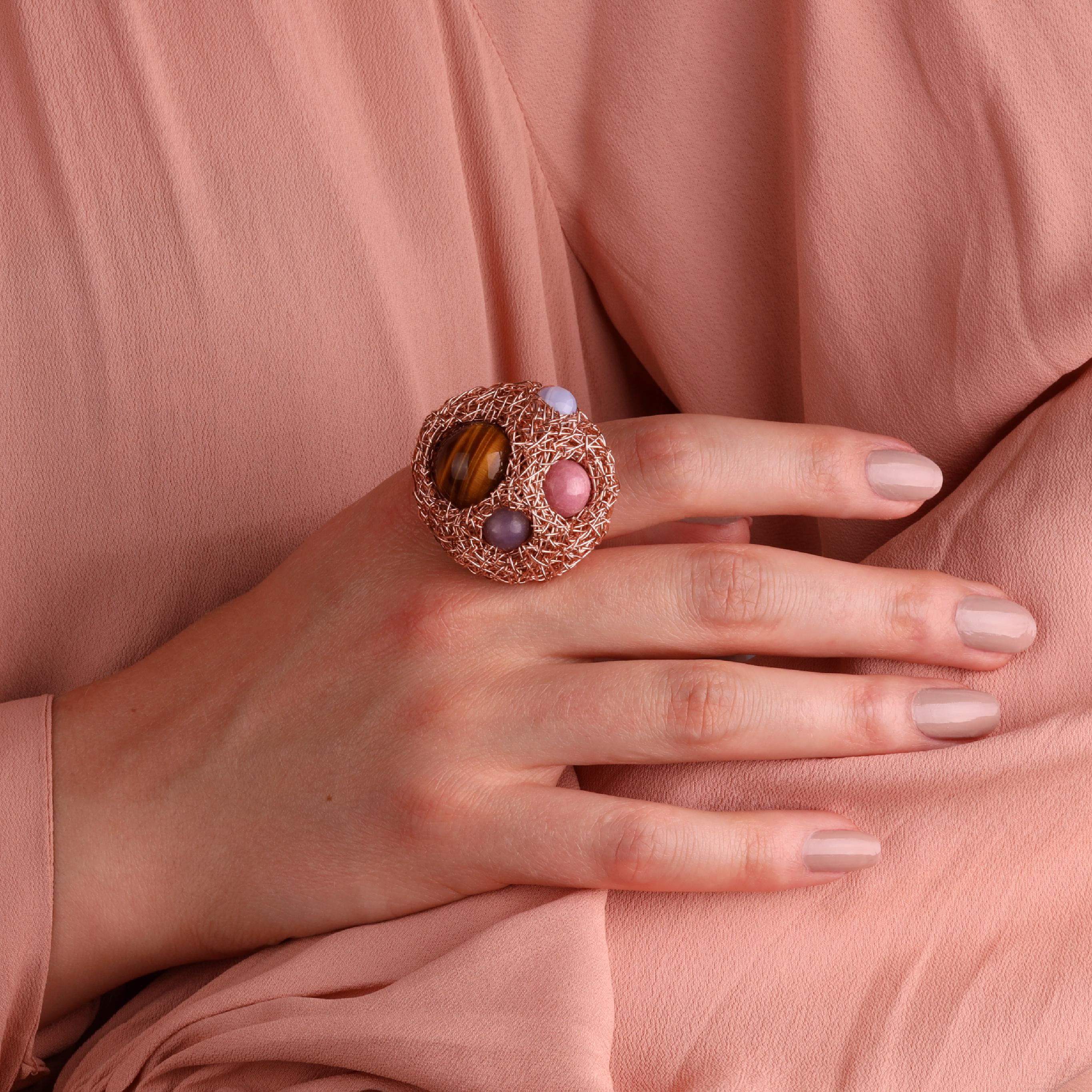 Multicolour Round Stone Woven Statement Cocktail Ring by Sheila Westera in Stock 1