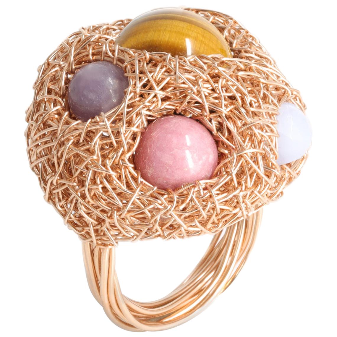 Multicolour Round Stone Woven Statement Cocktail Ring by Sheila Westera in Stock