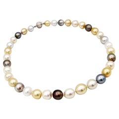 Multicolour South Sea & Tahitian Pearl Necklace w/ Diamond 18K White Gold Clasp