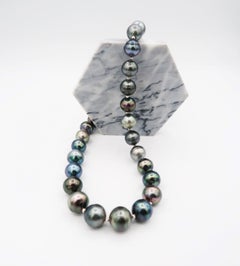 Multicolour Tahitian Pearl Necklace with Faceted 18k White Gold Beads