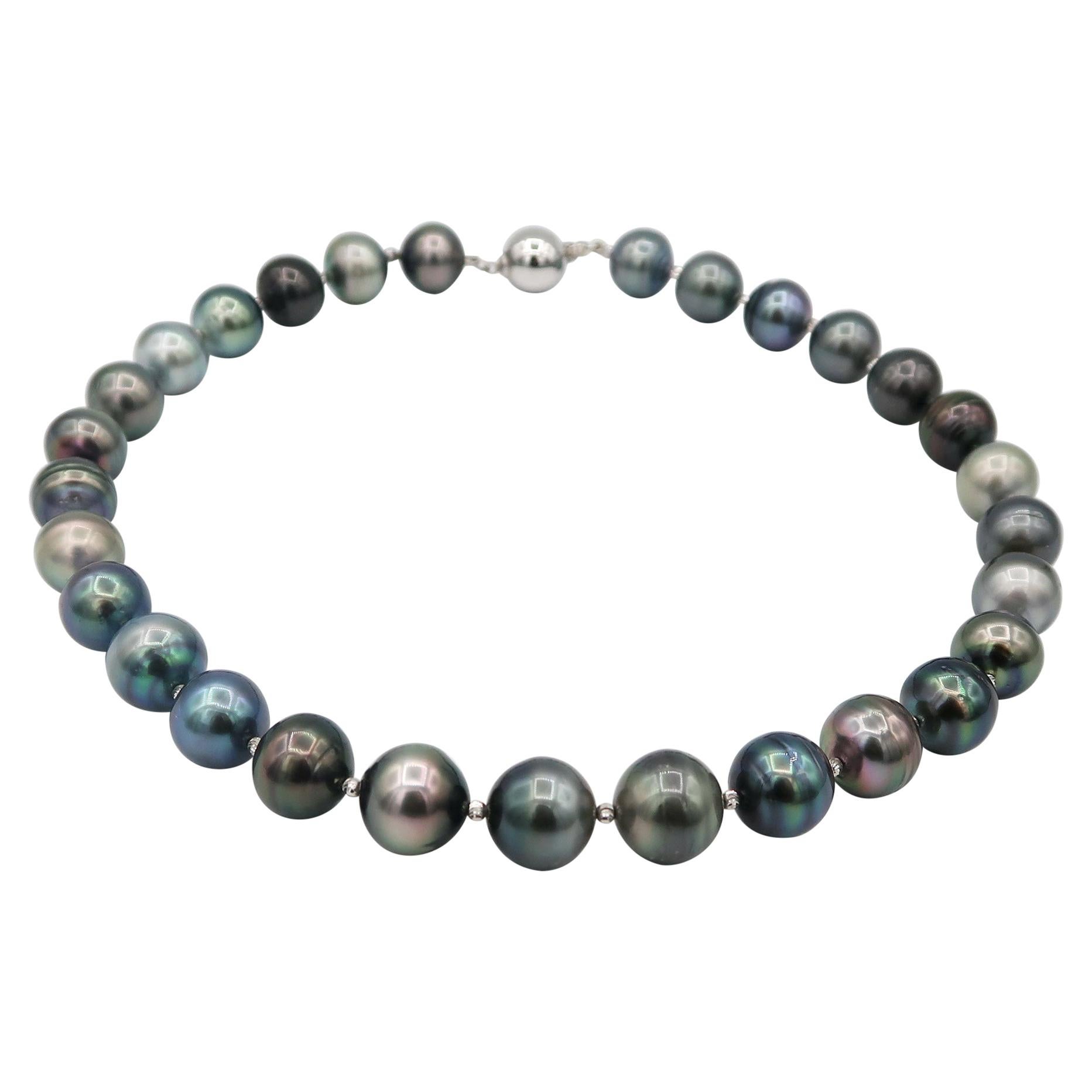 Multicolour Tahitian Pearl Necklace with Faceted 18k White Gold Beads