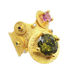 Multicolour Zircon 24 K Gold Plate Silver Contemporary Modern Ring