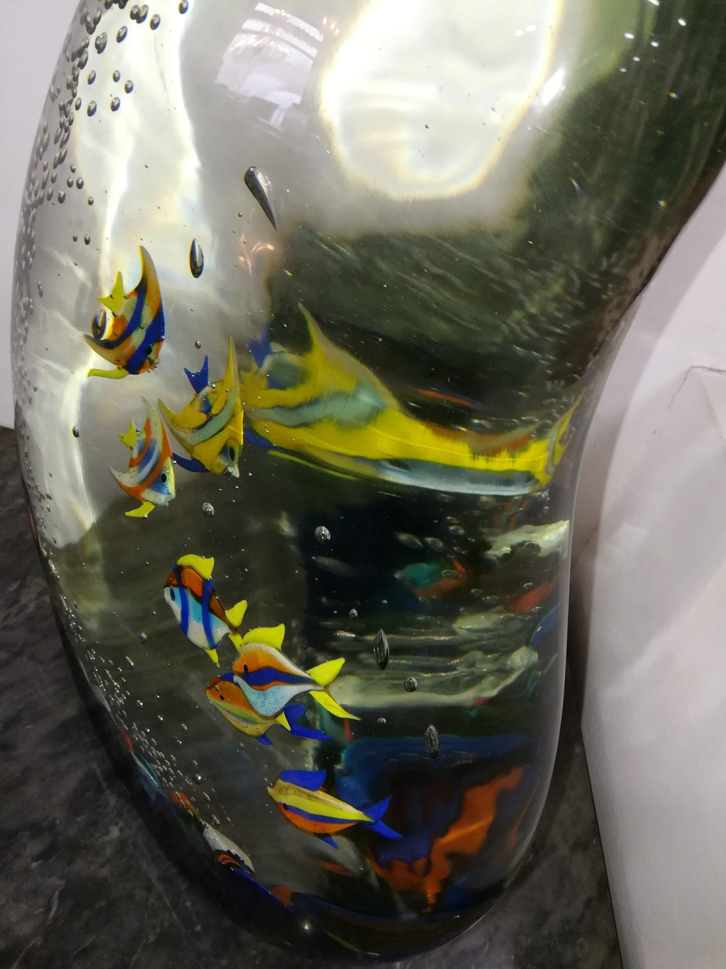 Hand-Crafted Multicoloured Blown Glass Acquarium For Sale