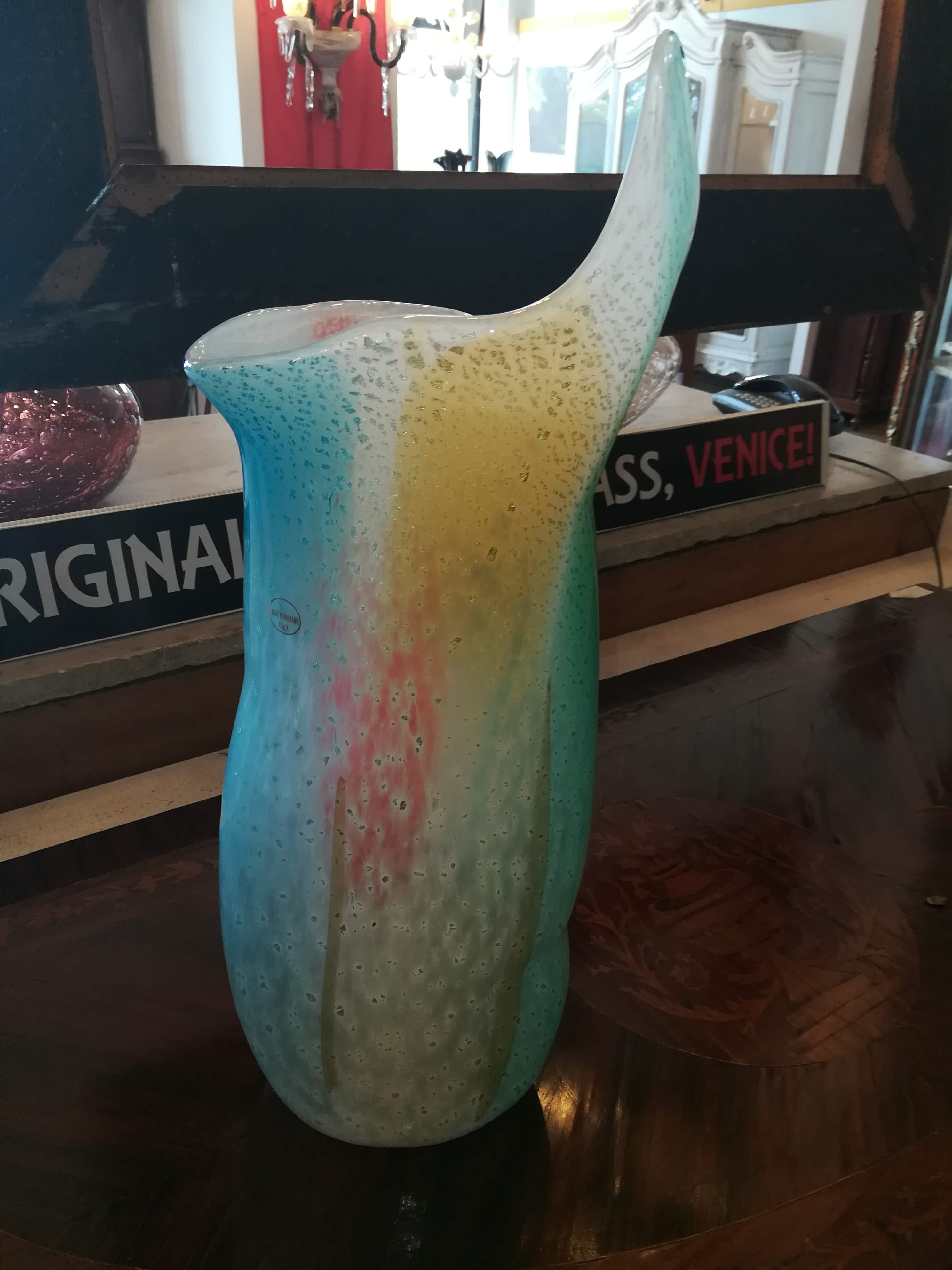 Modern Multicolored Blown Glass Italian Vase For Sale