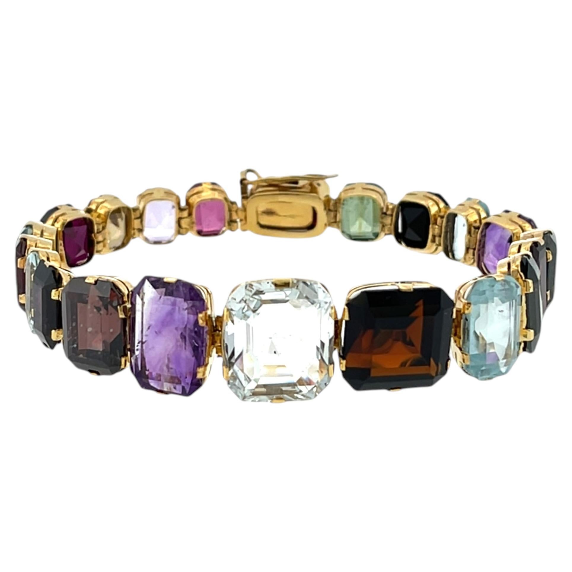 Buntes Edelsteinarmband aus vergoldetem Sterlingsilber – insgesamt 75 Karat im Angebot