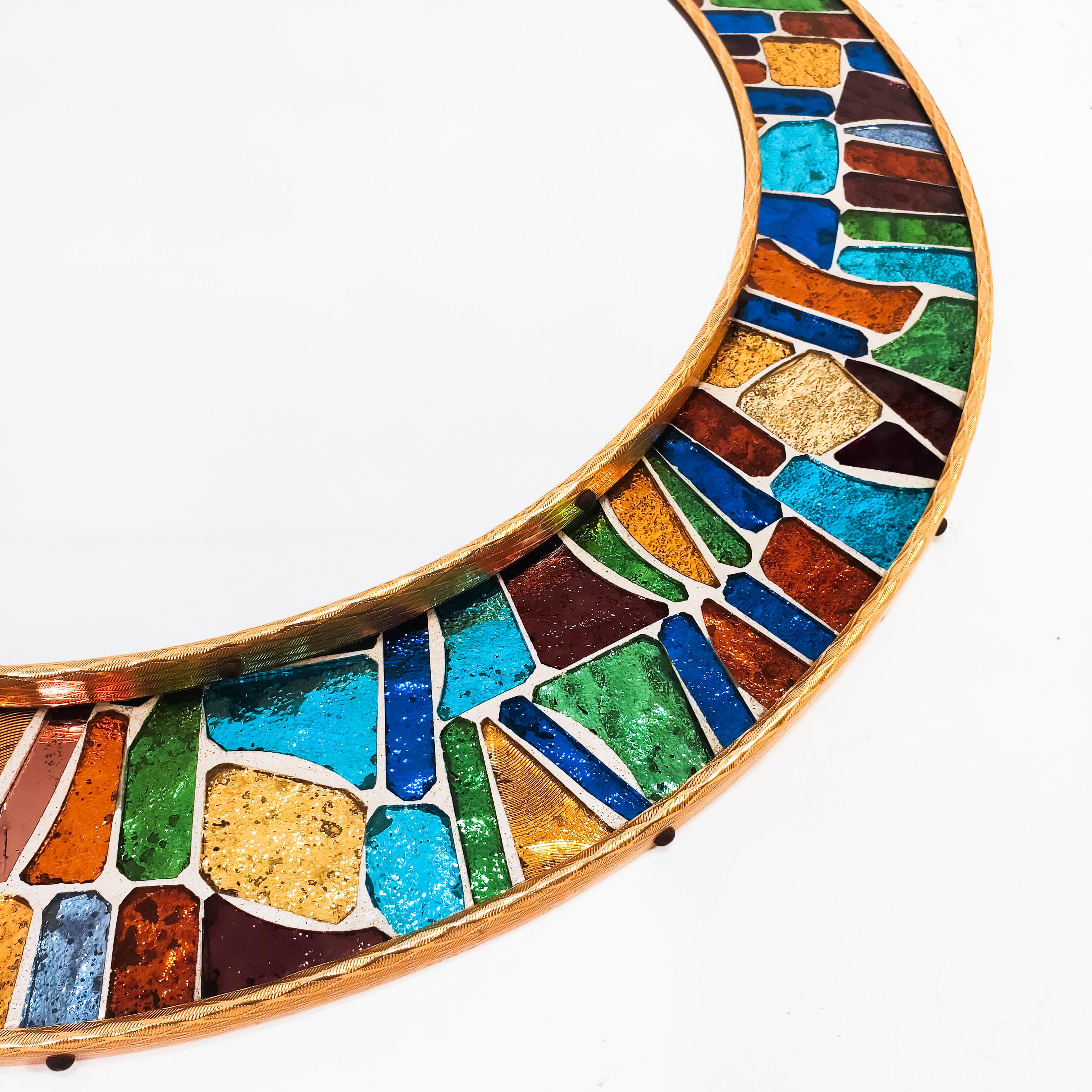 Multicoloured glass mosaic hand-crafted brutalist wall mirror, Spain, 1960s (Spanisch) im Angebot