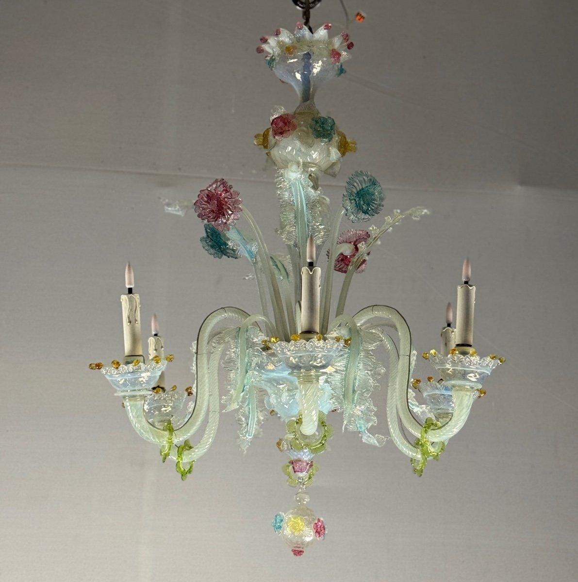 Lampadario multicolore in vetro di Murano, sei bracci luminosi, circa 1920 in vendita 4