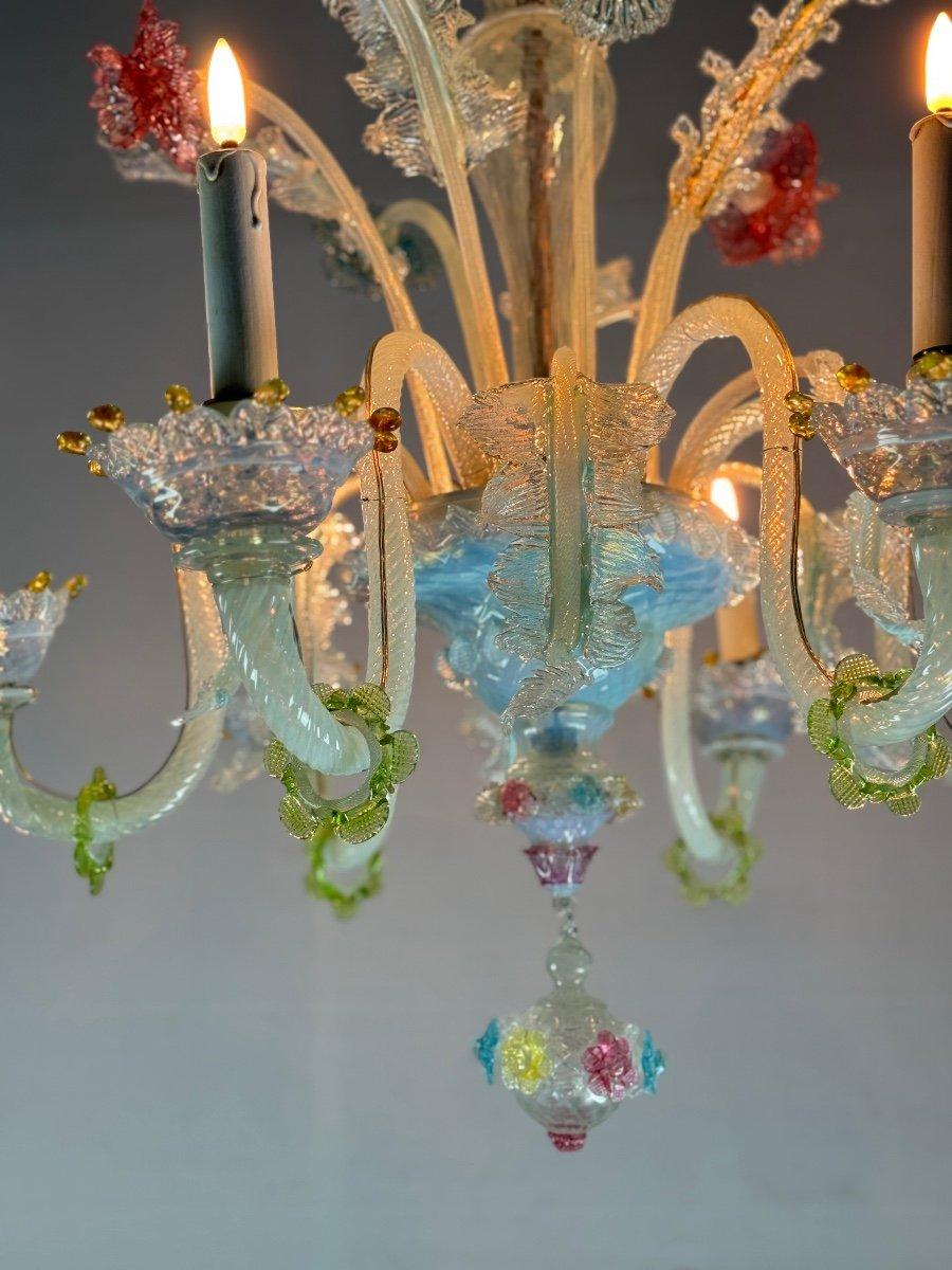 Cristallo Lampadario multicolore in vetro di Murano, sei bracci luminosi, circa 1920 in vendita