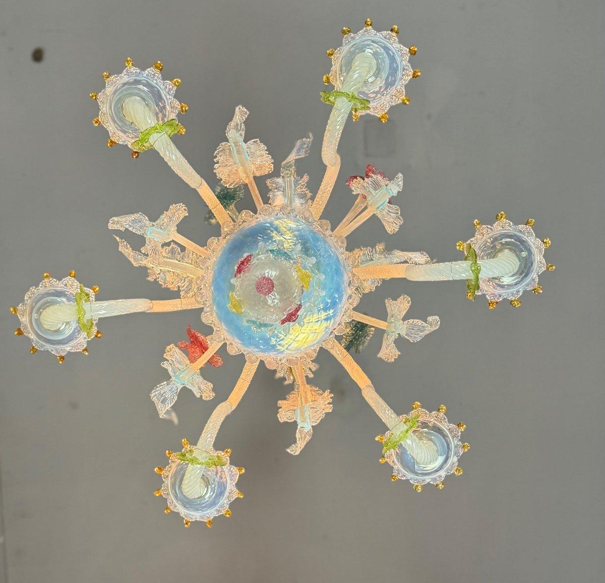Lampadario multicolore in vetro di Murano, sei bracci luminosi, circa 1920 in vendita 2