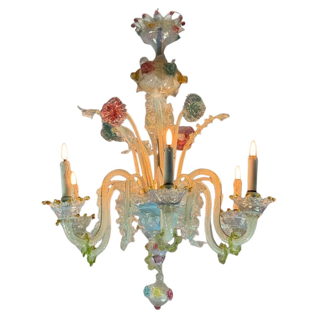 Multicoloured Venetian Murano Glass Chandelier, Six Light Arms, circa 1920