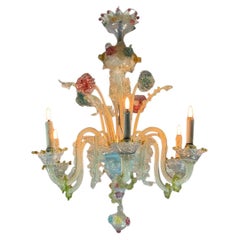 Araña de cristal de Murano veneciano multicolor, brazos de seis luces, hacia 1920