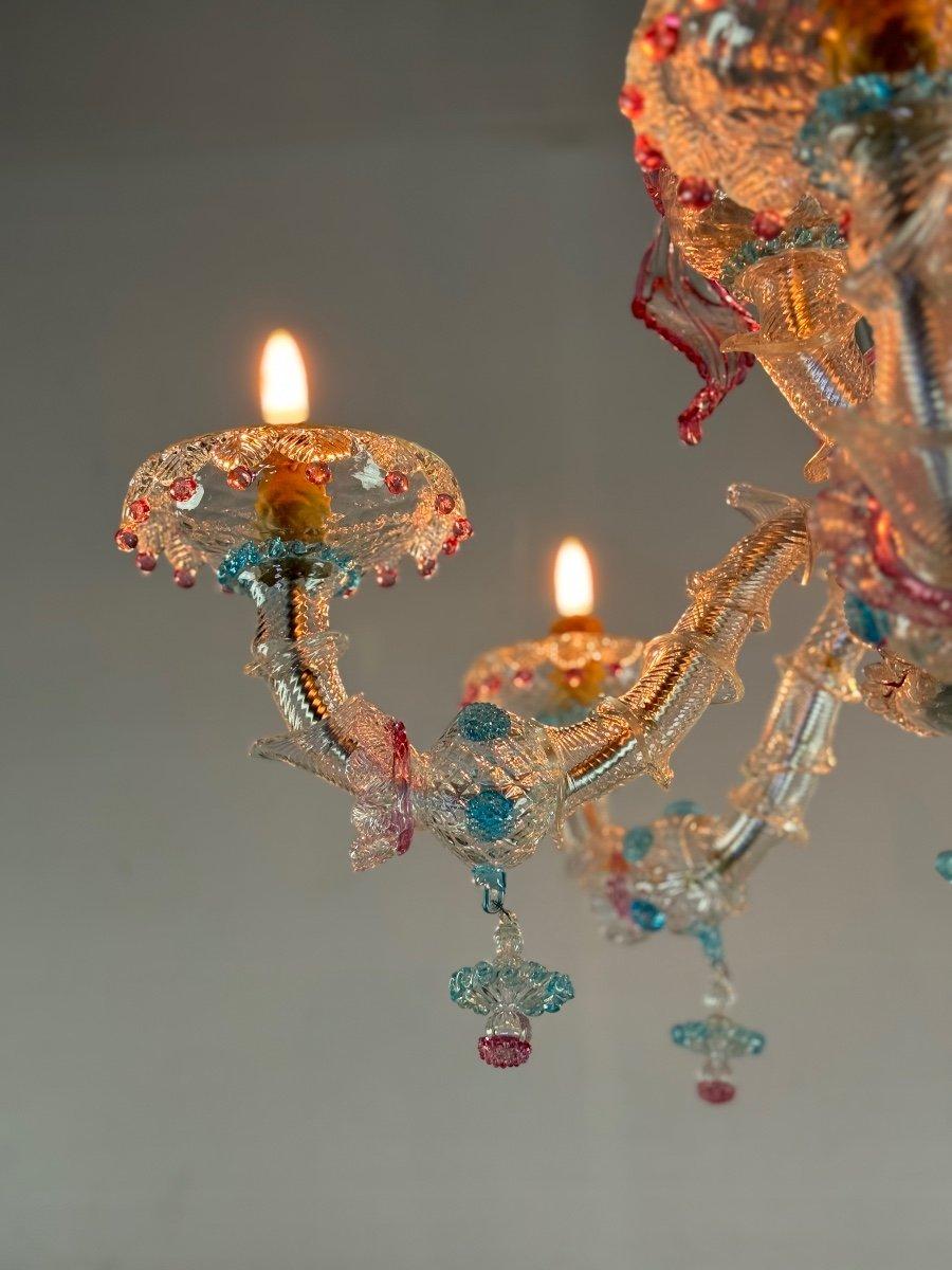 XX secolo Lampadario Rezzonico in vetro di Murano multicolore Circa 1900 in vendita