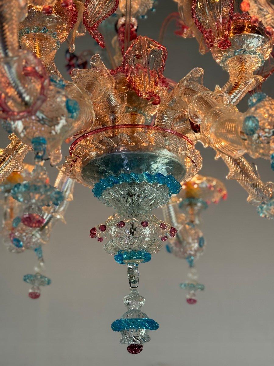 Metallo Lampadario Rezzonico in vetro di Murano multicolore Circa 1900 in vendita