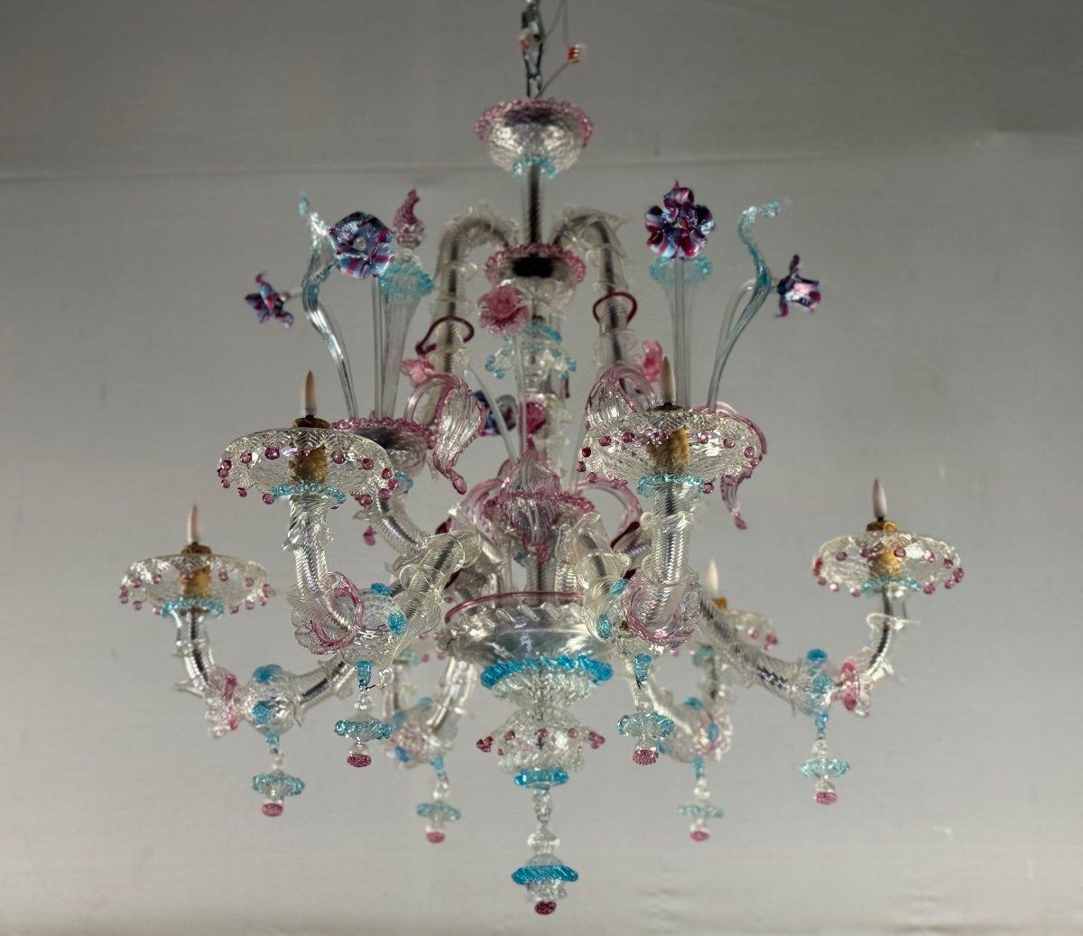 Lampadario Rezzonico in vetro di Murano multicolore Circa 1900 in vendita 1