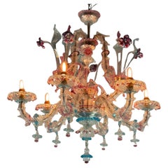 Antique Multicoloured Venetian Murano Glass Rezzonico Chandelier Circa 1900