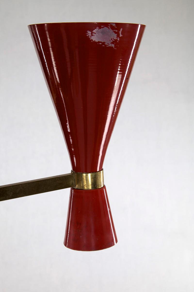 Italian Floor Lamp with Red White Black Colored Metal Shades, Marble Base, 1950s For Sale 2