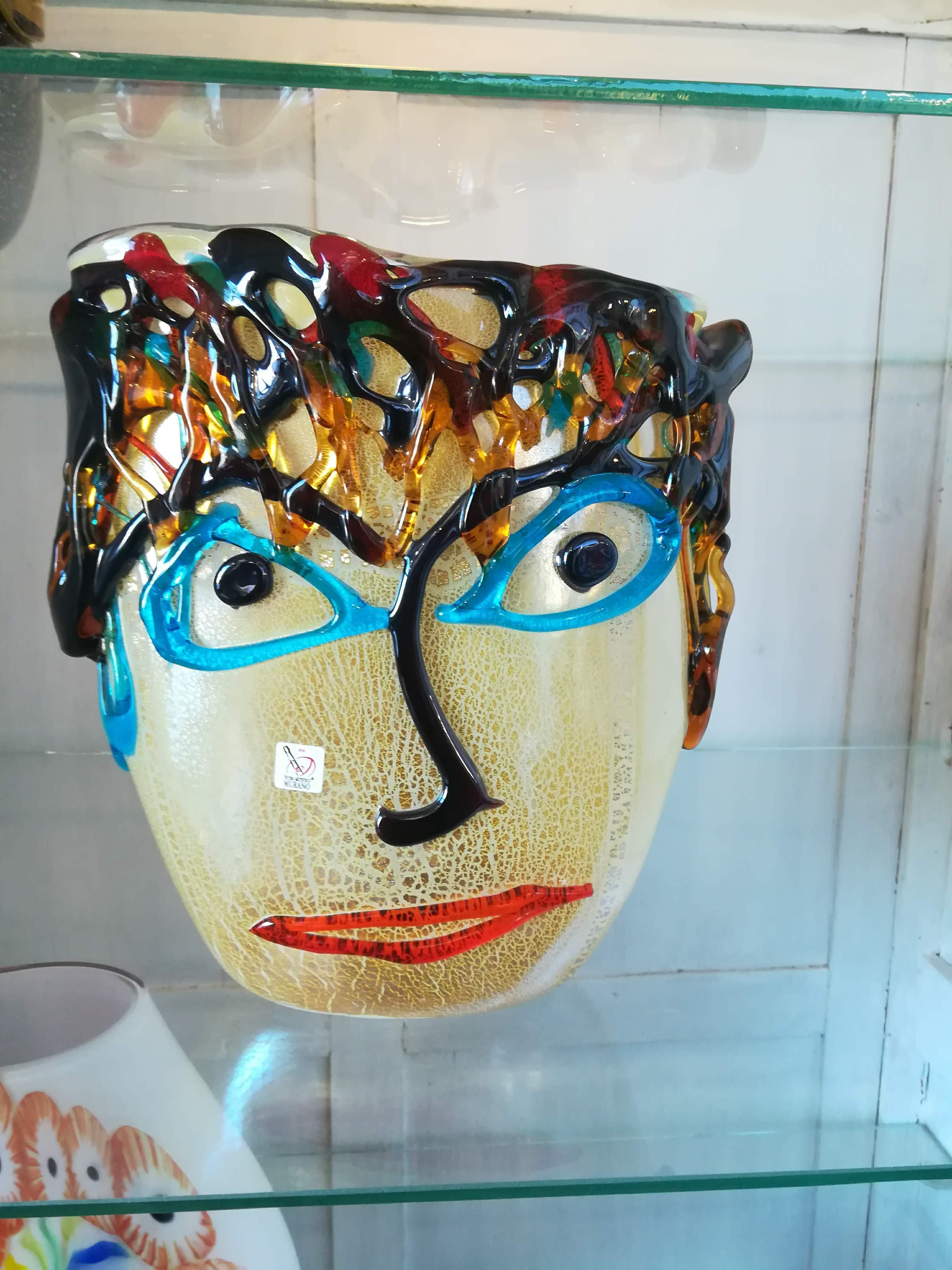 Multicolored Italian Blown Glass Mask For Sale 2