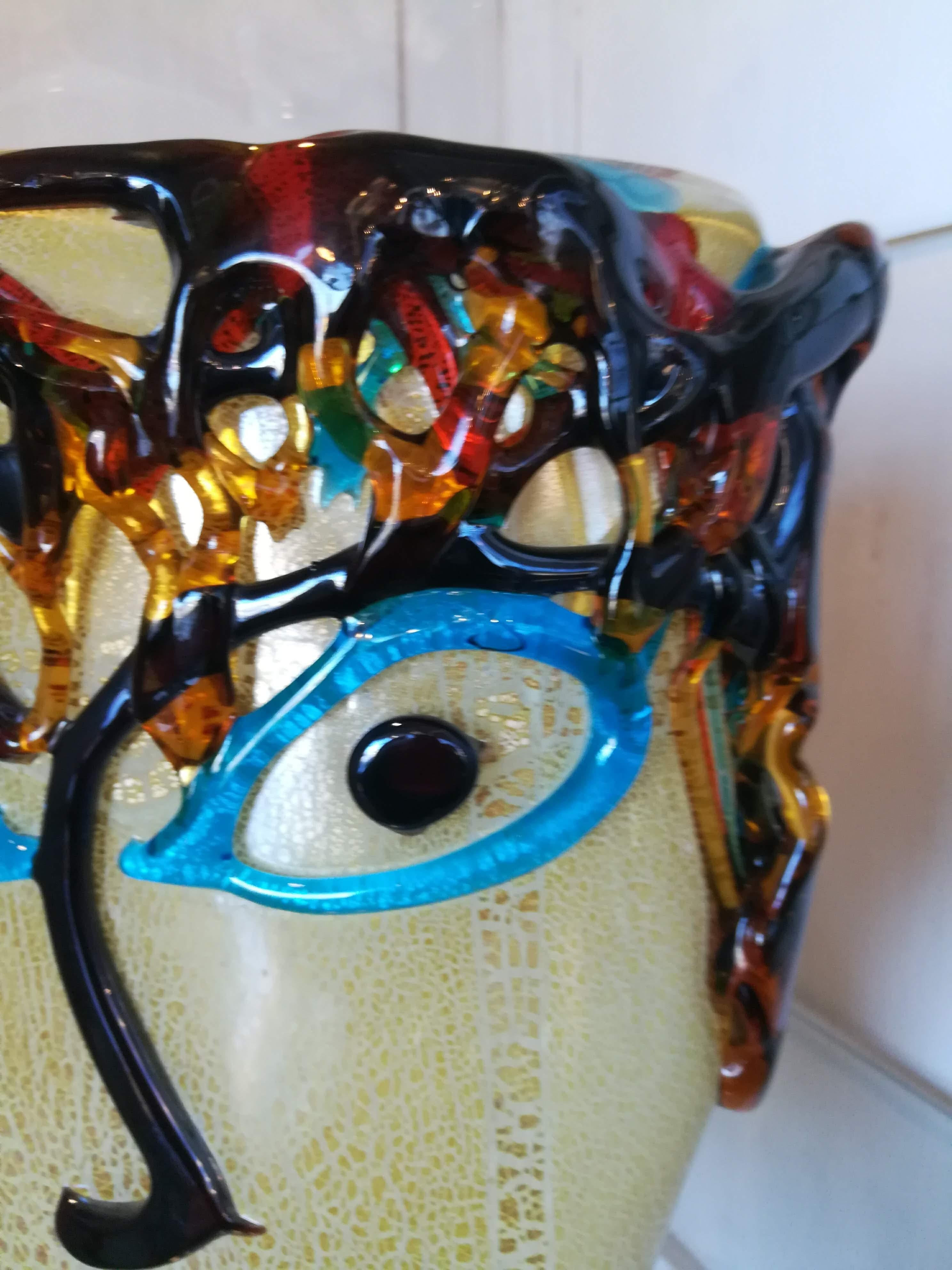 Modern Multicolored Italian Blown Glass Mask For Sale