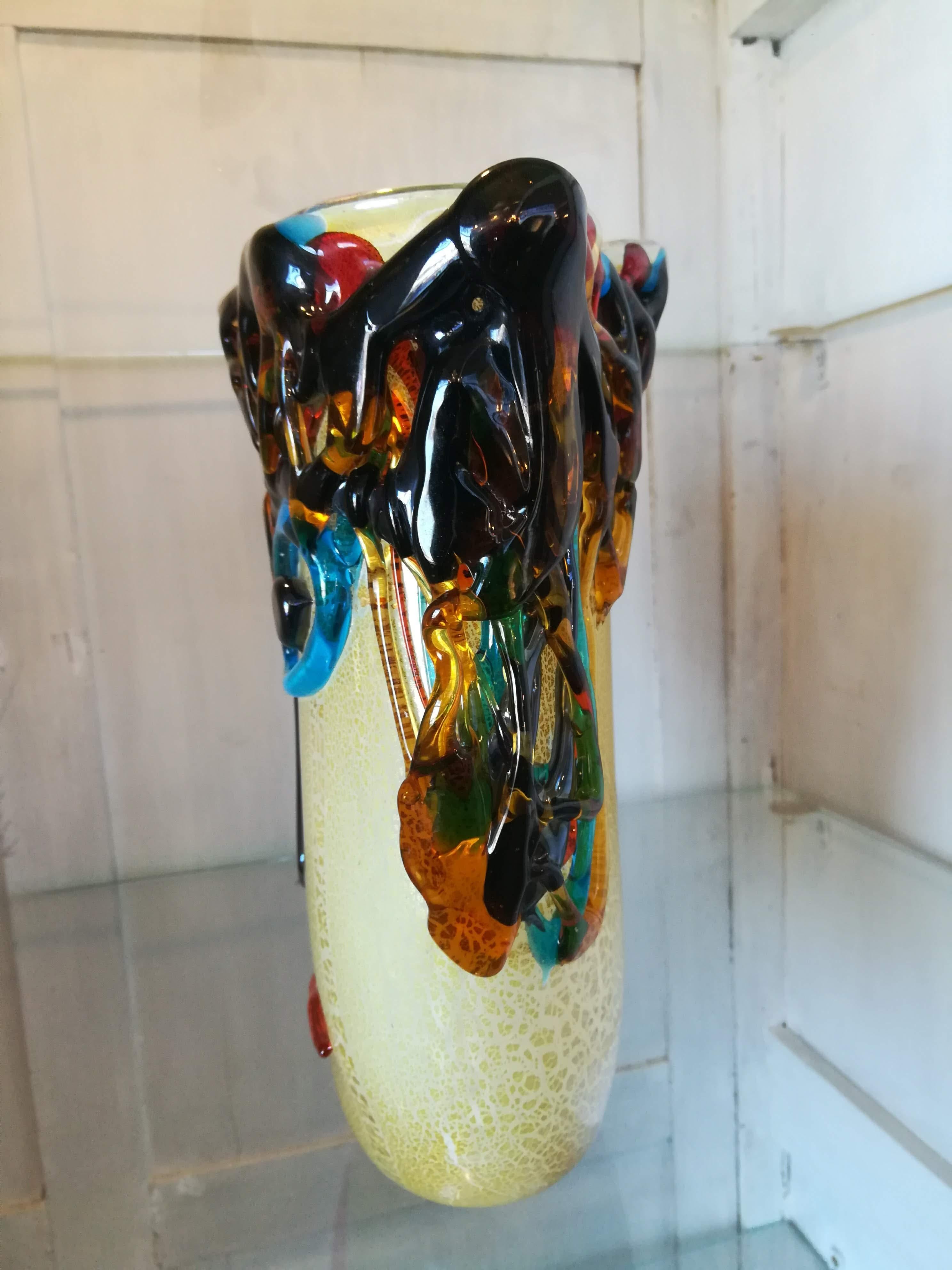 Hand-Crafted Multicolored Italian Blown Glass Mask For Sale