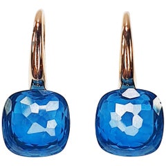 Multifaceted Nudo Quartz Gem  18k Gold Dangle Earrings Blue London Colour