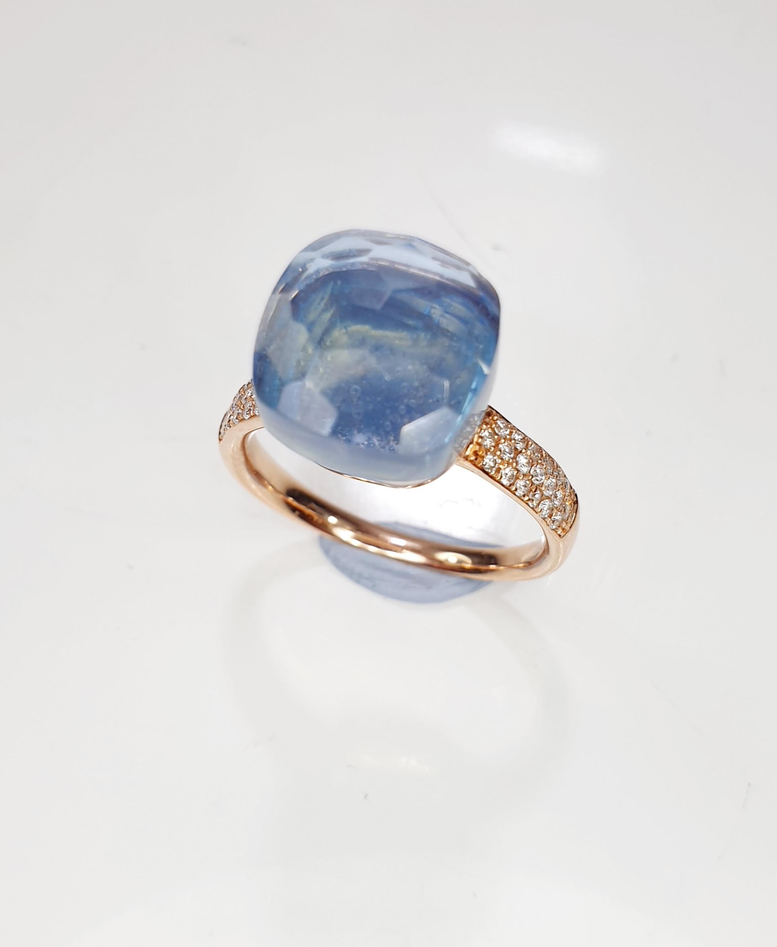 Multifaceted Blue London Topaz  18k  White and Yellow gold  Ring For Sale 3